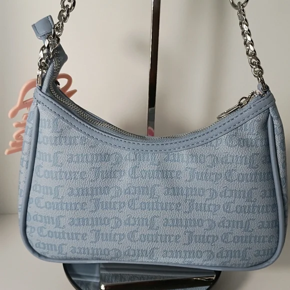Juicy Couture Exclusive Run The World Light Blue Embroidered Patch Shoulder Bag - Picture 7 of 13